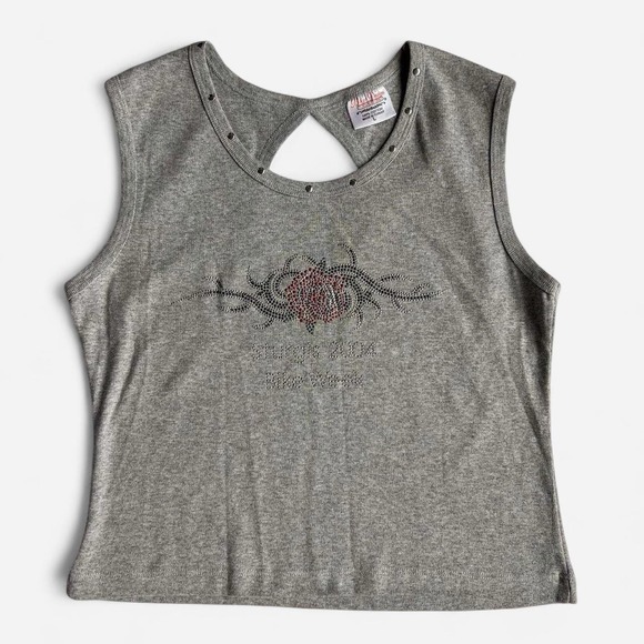 Biker Design Tops - Vintage Biker Bedazzled‎ Grey Tank
